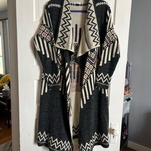 Baciano Black and Cream Tribal Midi Cardigan size Medium